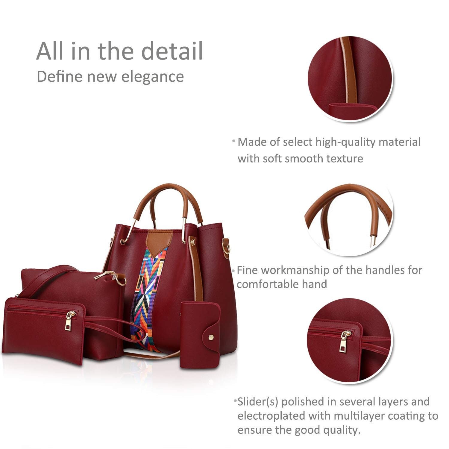 Elegant 4-Piece Women's Handbag Set – Leather Tote, Crossbody Bag, Clutch & Card Holder - Image 2